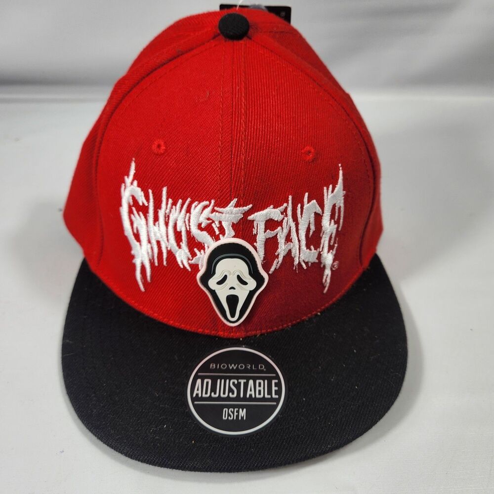 Bioworld, Scream Ghost Face Adjustable Buckle Embroidered Hat, Black/Red